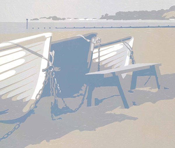 blue boats sandbanks dorset art