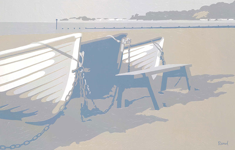 blue boats sandbanks dorset art